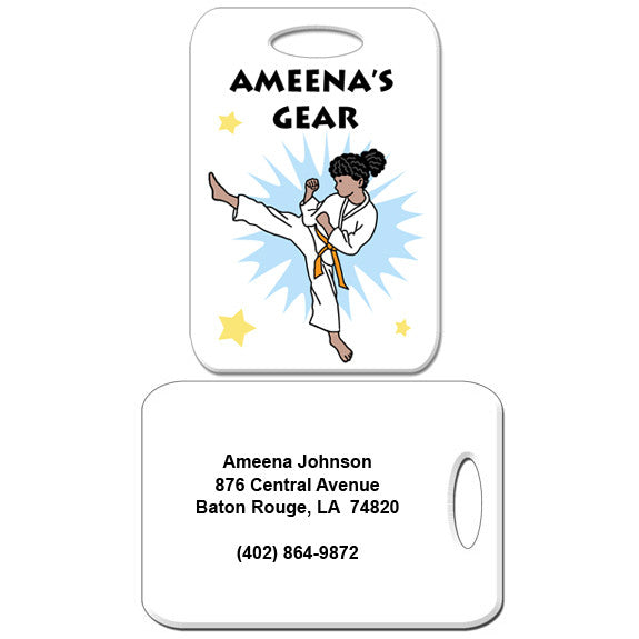 Karate or Martial Arts Girl Bag Tag - Kick Design