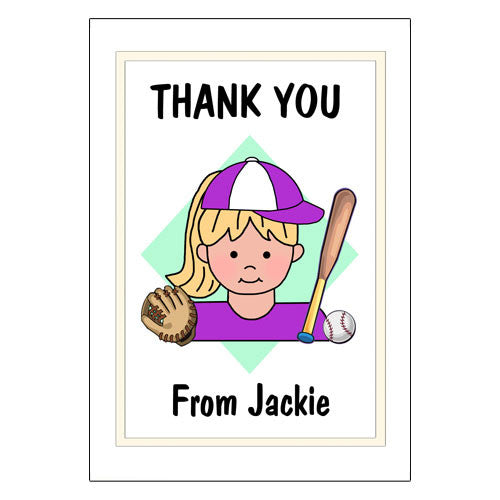 Baseball Kid Thank You Note Cards - Girl