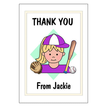 Baseball Kid Thank You Note Cards - Girl