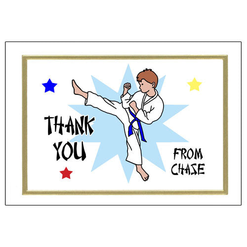 Karate or Martial Arts Boy Thank You Note Cards - Kick Design