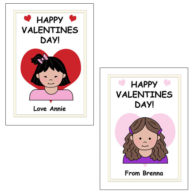 Cartoon Kid Personalized Valentines Cards - Girl