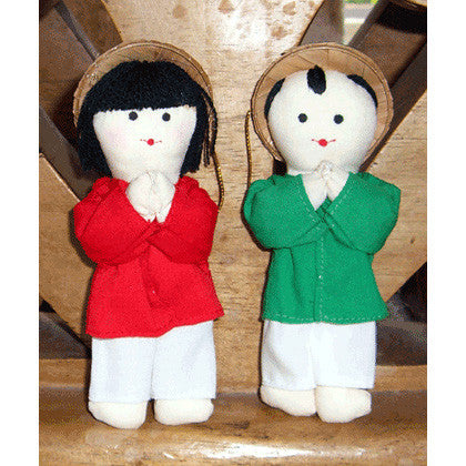 Vietnamese Boy & Girl Christmas Ornaments - Red & Green