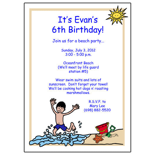 Beach Birthday Party Invitations for Boys